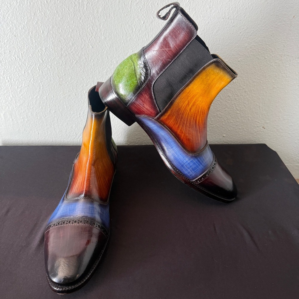 Lethato Handcrafted Multi Color Patina Leather Chelsea Boots Mens 11.5-12 US